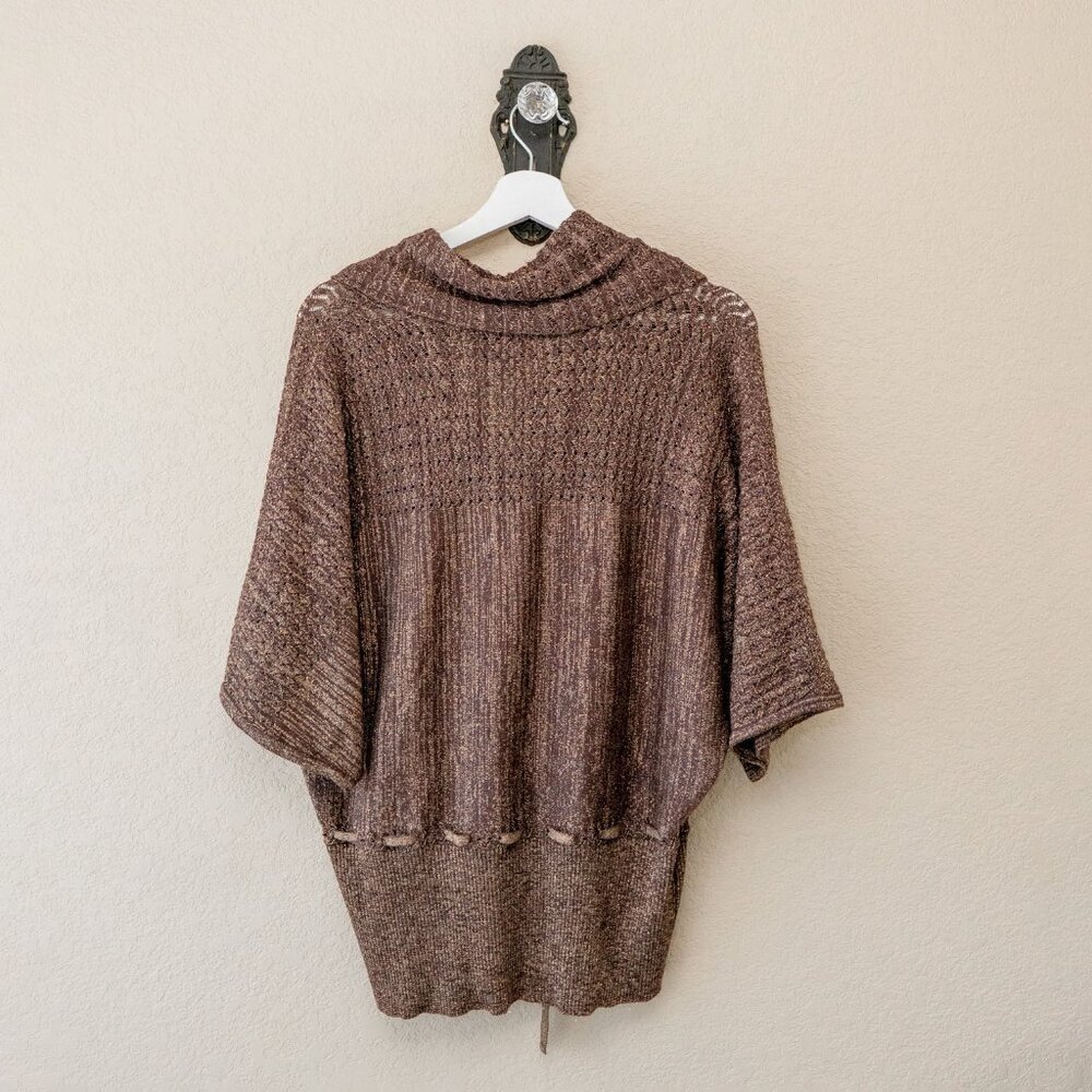 New Directions Large Sparkly Brown Sweater Top Dolman Sleeve Open Knit Metallic - Picture 7 of 9